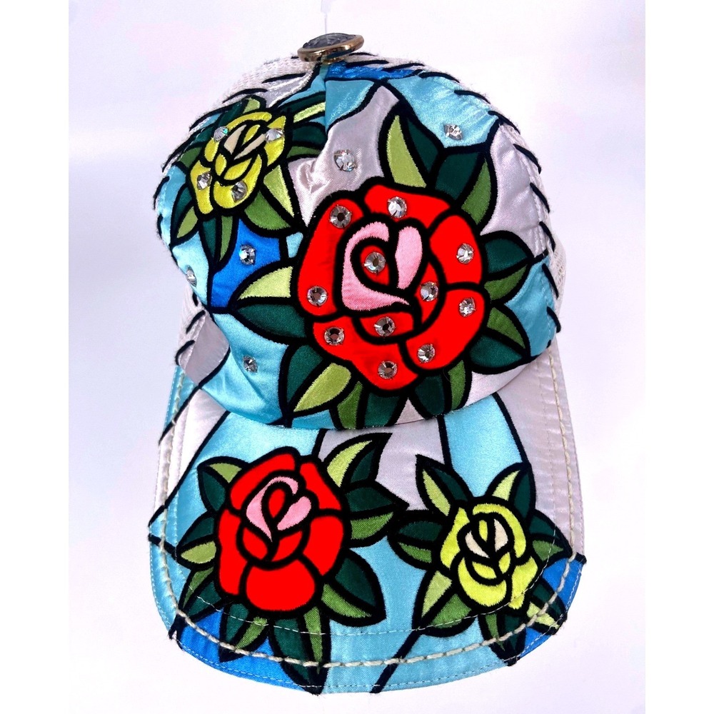 Forty One 41 Rose Stained Glass Rhinestone Adjustable Mesh Trucker Style Hat